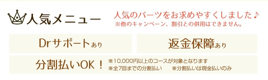 人気メニュー　人気のパーツをお求めやすくしました♪
